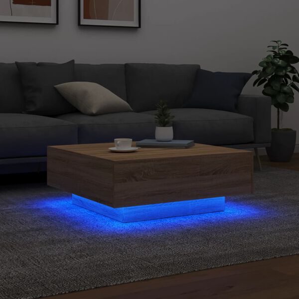 vidaXL Table basse avec lumières LED chêne sonoma 80x80x31 cm