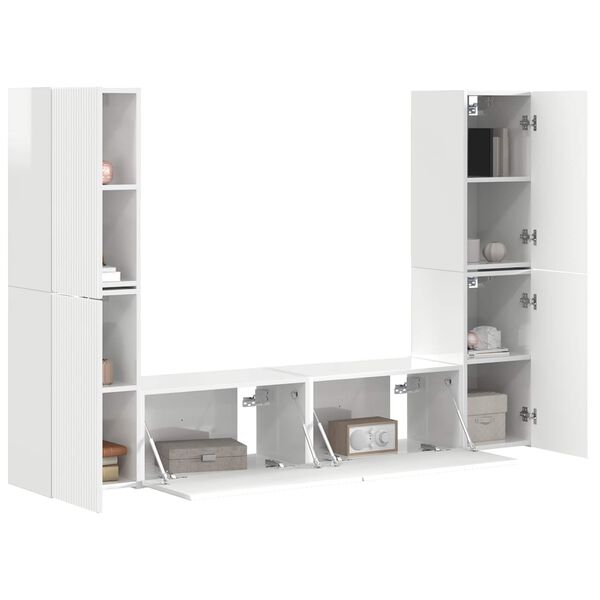 vidaXL Ensemble meuble TV 6 pcs Blanc brillant Bois d'ing&eacute;nierie