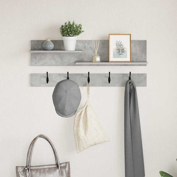 vidaXL Porte-manteau mural avec &eacute;tag&egrave;re Gris b&eacute;ton 90 x 15 x 36 cm