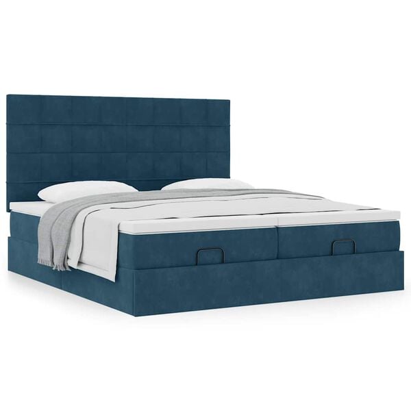 VidaXL Cadre de lit ottoman avec matelas bleu fonc&eacute; 160x200 cm velours