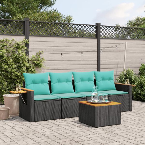 vidaXL Salon de jardin 5 pcs avec coussins noir r&eacute;sine tress&eacute;e