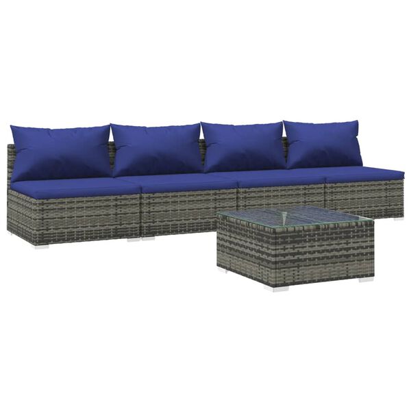 vidaXL Salon de jardin 5 pcs avec coussins r&eacute;sine tress&eacute;e gris