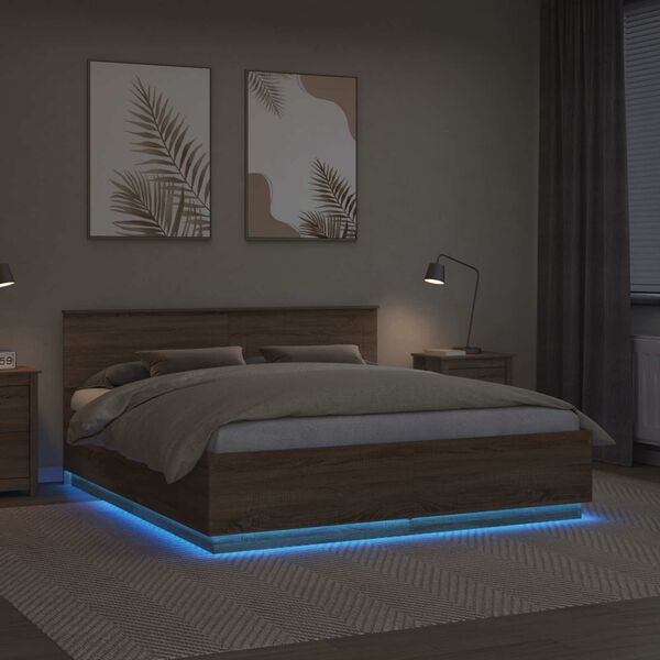 vidaXL Cadre de lit Ch&ecirc;ne Sonoma 200 x 200 cm Bois d'ing&eacute;nierie