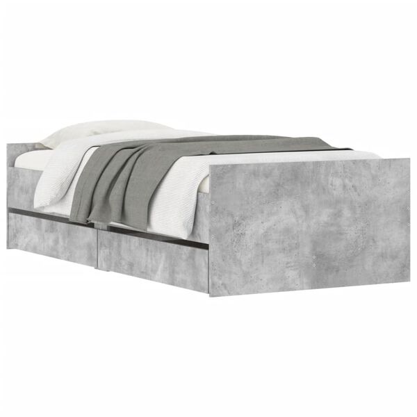 vidaXL Cadre de lit avec tiroirs sans matelas gris b&eacute;ton 100x200 cm