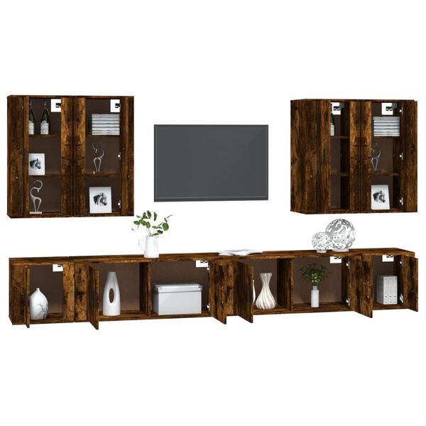 vidaXL Ensemble de meubles TV 8 pcs Ch&ecirc;ne fum&eacute; Bois d'ing&eacute;nierie