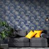 DUTCH WALLCOVERINGS Papier peint Arbres tropicaux Bleu et argent&eacute;