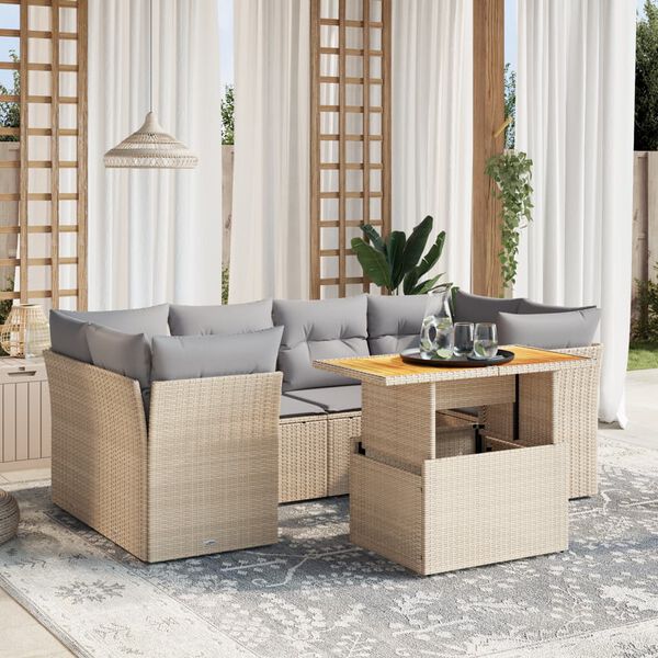 vidaXL Salon de jardin avec coussins 7 pcs beige r&eacute;sine tress&eacute;e