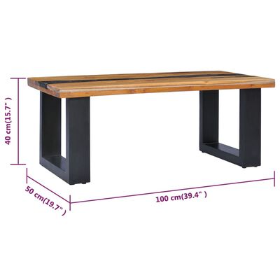 vidaXL Table basse 100 x 50 x 40 cm Bois de teck massif et polyrésine