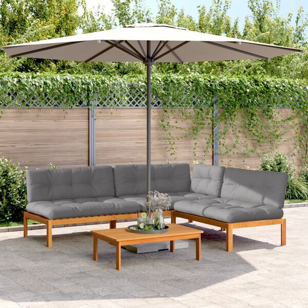 vidaXL Salon palette de jardin avec coussins 4pcs bois d'acacia massif