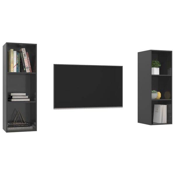 vidaXL Meubles TV muraux 2 pcs Gris brillant Bois d'ingénierie