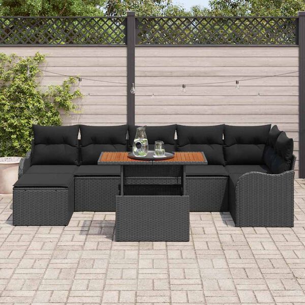 vidaXL Ensemble de canap&eacute; de jardin 8 pcs Noir Poly rotin
