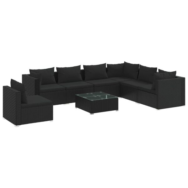 vidaXL Salon de jardin 8 pcs avec coussins Résine tressée Noir