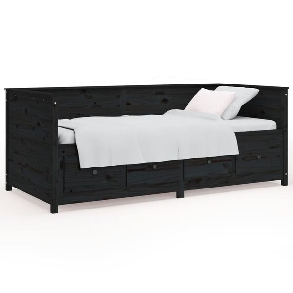 vidaXL Lit de jour sans matelas noir 75x190 cm bois de pin massif