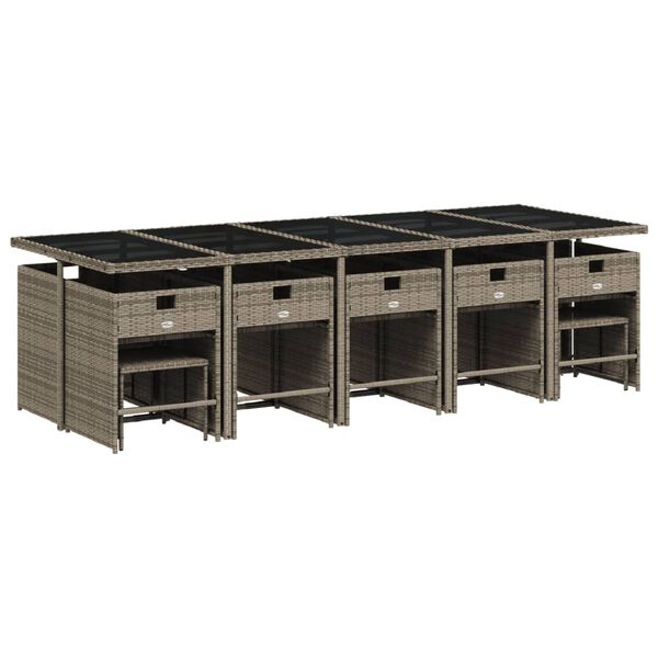 vidaXL Ensemble &agrave; manger de jardin 15 pcs coussins gris r&eacute;sine tress&eacute;e