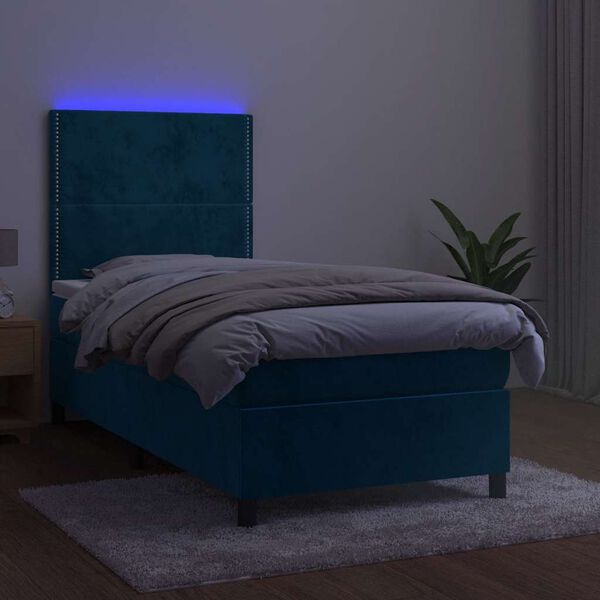 vidaXL Sommier &agrave; lattes de lit avec matelas et LED Bleu fonc&eacute; 90x200cm