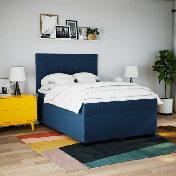 vidaXL Sommier &agrave; lattes de lit avec matelas Bleu 140x200 cm Tissu