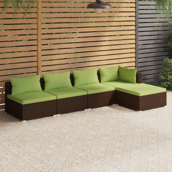 vidaXL Salon de jardin 5 pcs avec coussins résine tressée marron