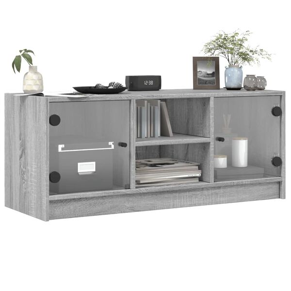 vidaXL Meuble TV avec portes en verre sonoma gris 102x37x42 cm