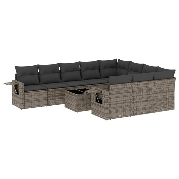 vidaXL Salon de jardin 11 pcs avec coussins gris r&eacute;sine tress&eacute;e