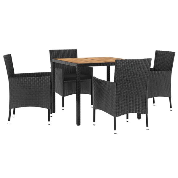 vidaXL Ensemble &agrave; manger de jardin coussins 5pcs Noir R&eacute;sine tress&eacute;e