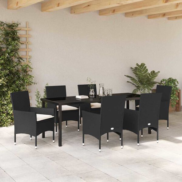 vidaXL Ensemble de salle &agrave; manger pour jardin 7 pcs Noir polyrotin