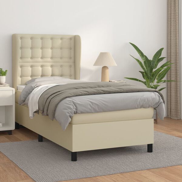 vidaXL Sommier &agrave; lattes de lit avec matelas Cr&egrave;me 90x200 cm Similicuir