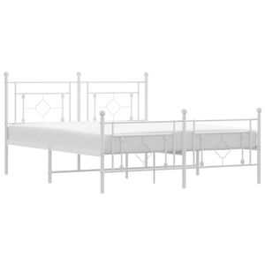 vidaXL Cadre de lit m&eacute;tal sans matelas et pied de lit blanc 150x200 cm