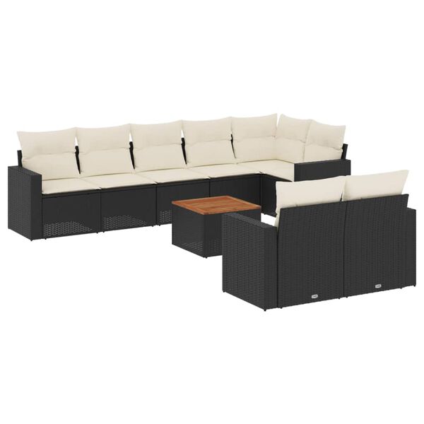 vidaXL Salon de jardin 9 pcs avec coussins noir r&eacute;sine tress&eacute;e