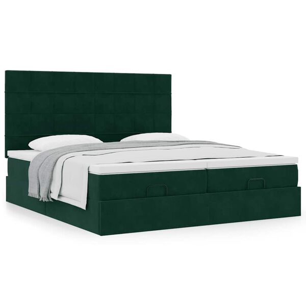 vidaXL Cadre de lit ottoman avec matelas vert fonc&eacute; 160x200 cm velours