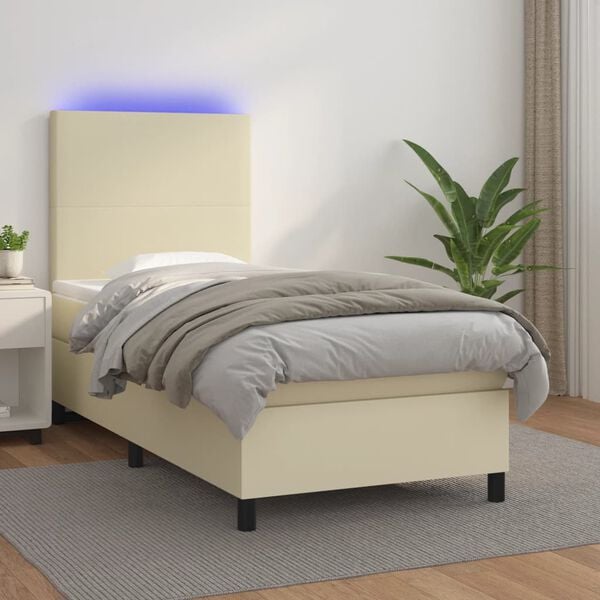 vidaXL Sommier &agrave; lattes de lit avec matelas et LED Cr&egrave;me 80x200cm