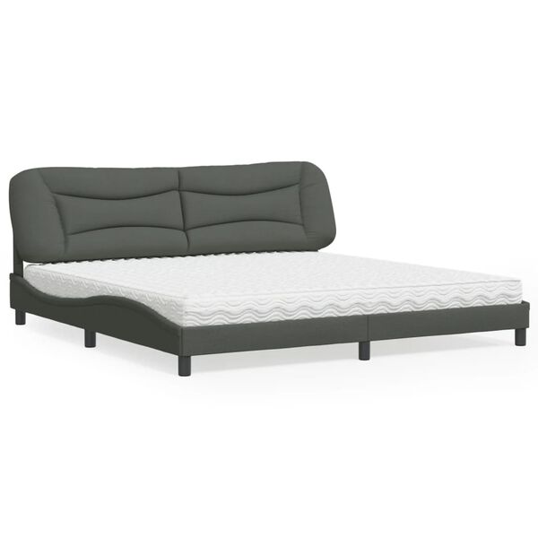 vidaXL Lit avec matelas Hvar gris fonc&eacute; 200x200 cm tissu