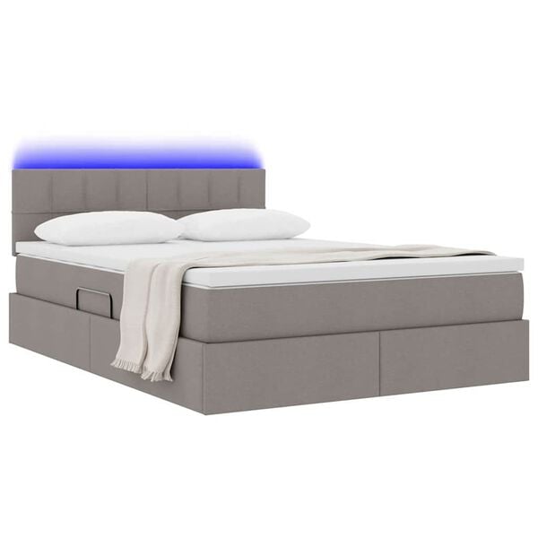 vidaXL Lit avec rangement et LED avec matelas Taupe 140 x 190 cm tissu