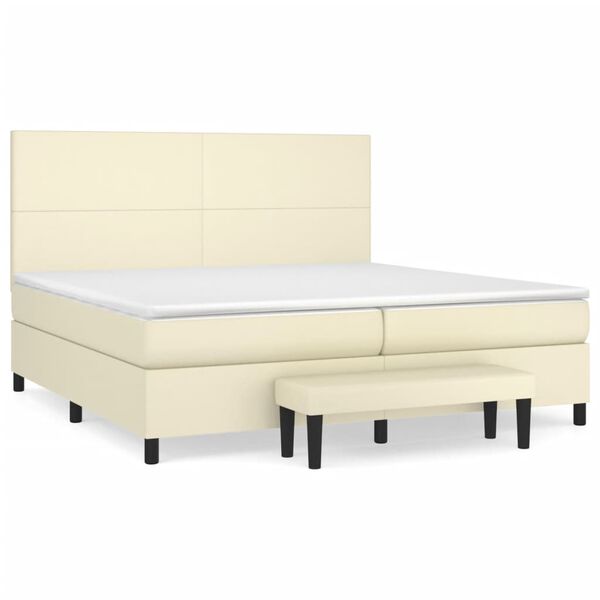 vidaXL Sommier &agrave; lattes de lit avec matelas Cr&egrave;me 200x200cm Similicuir