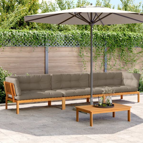 vidaXL Salon palette de jardin avec coussins 4pcs bois d'acacia massif
