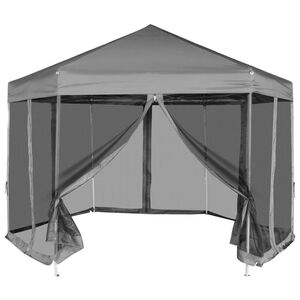 vidaXL Chapiteau hexagonal avec 6 parois lat&eacute;rales Gris 3,6x3,1 m