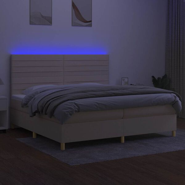vidaXL Sommier &agrave; lattes de lit et matelas et LED Cr&egrave;me 200x200cm Tissu