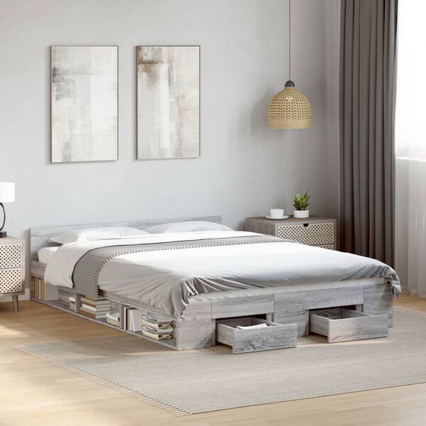 vidaXL Cadre de lit avec tiroirs sans matelas sonoma gris 120x190 cm