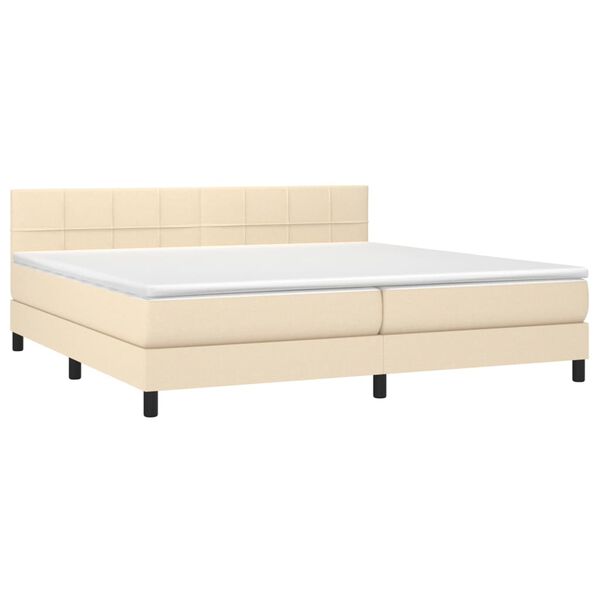 vidaXL Sommier &agrave; lattes de lit et matelas et LED Cr&egrave;me 200x200cm Tissu