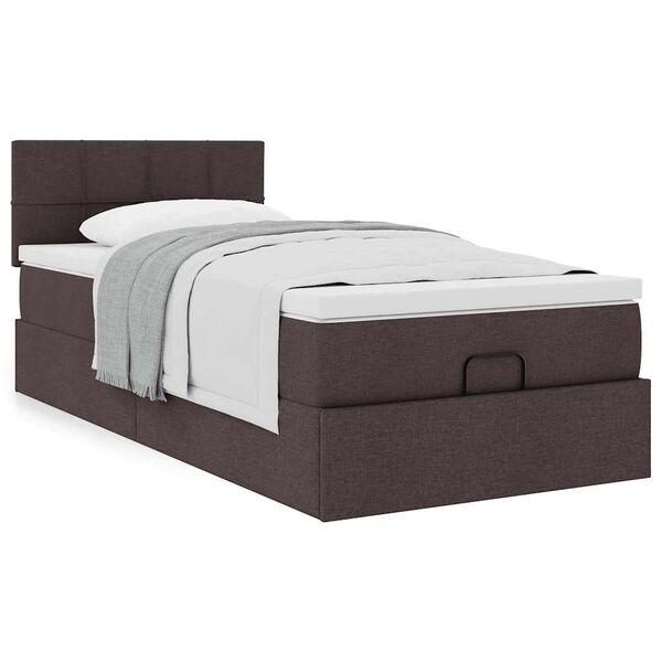 vidaXL Cadre de lit ottoman avec matelas marron fonc&eacute; 90x190 cm tissu