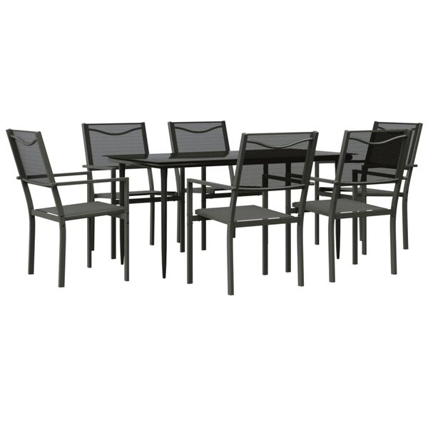 vidaXL Ensemble &agrave; manger de jardin 7 pcs noir textil&egrave;ne et acier