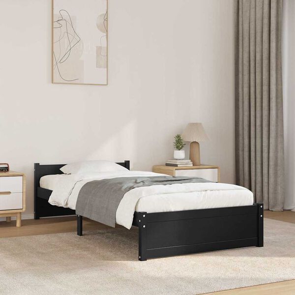 vidaXL Cadre de lit sans matelas noir bois massif 90x200 cm