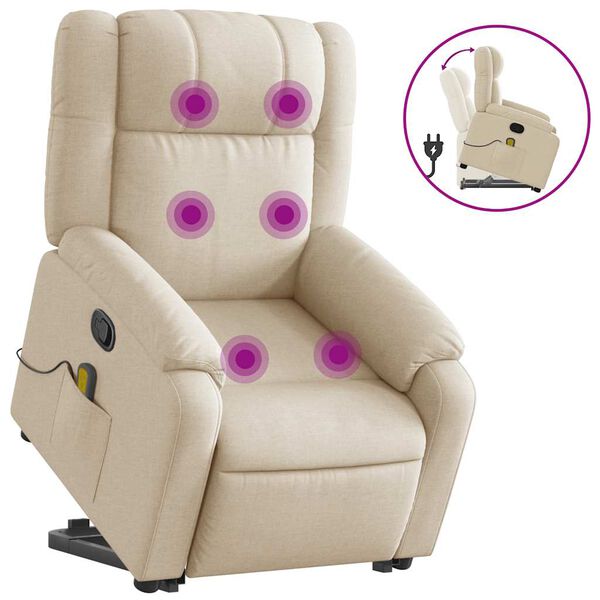 vidaXL Fauteuil inclinable de massage Cr&egrave;me Tissu