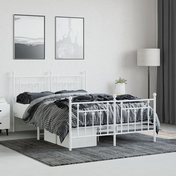 vidaXL Cadre de lit métal sans matelas et pied de lit blanc 140x190 cm