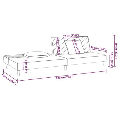 vidaXL Canapé-lit à 2 places avec deux oreillers Gris foncé Velours
