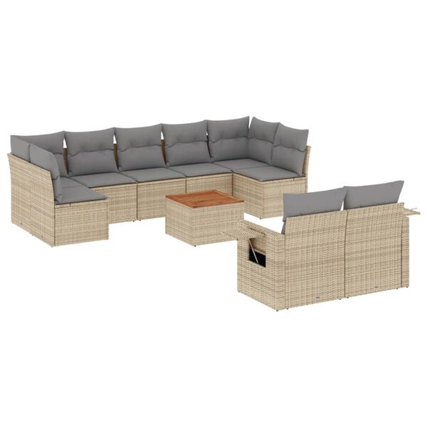vidaXL Salon de jardin avec coussins 10 pcs beige résine tressée