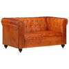 vidaXL Canap&eacute; Chesterfield &agrave; 2 places Brun roux Cuir v&eacute;ritable