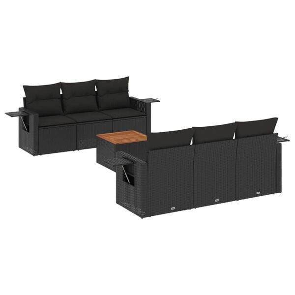 vidaXL Salon de jardin 7 pcs avec coussins noir r&eacute;sine tress&eacute;e