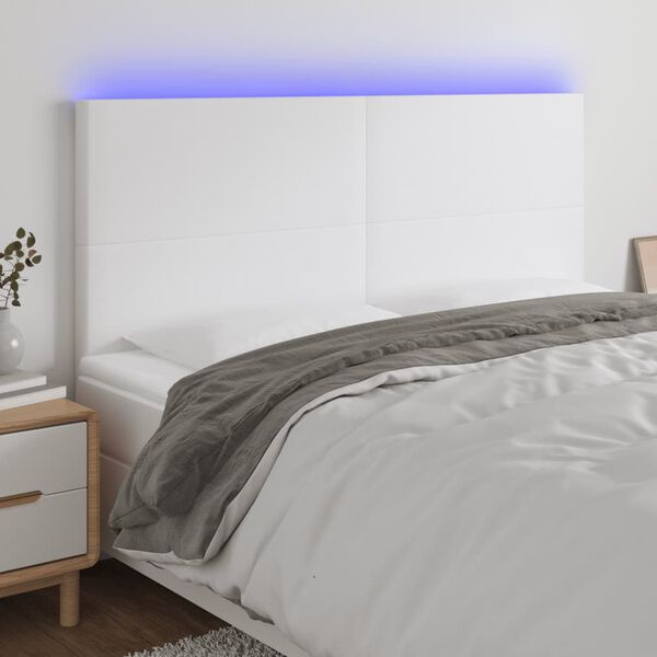 vidaXL T&ecirc;te de lit &agrave; LED Blanc 180x5x118/128 cm Similicuir