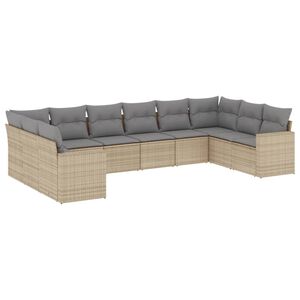 vidaXL Salon de jardin avec coussins 10 pcs beige r&eacute;sine tress&eacute;e