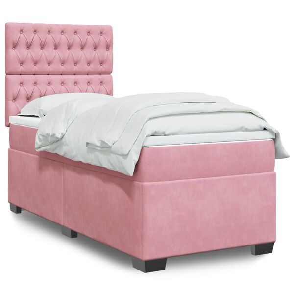 vidaXL Sommier &agrave; lattes de lit avec matelas Rose 90x190 cm Velours